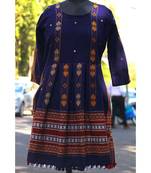 Blue Colored Small Real Mirror Worked Designer Woolen Tunics With Tassels