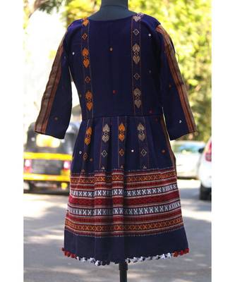 Blue Colored Small Real Mirror Worked Designer Woolen Tunics With Tassels 2
