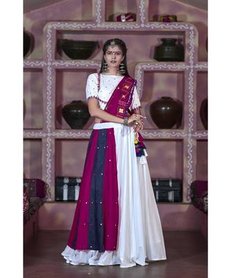 white embroidered cotton unstitched lehenga choli 1