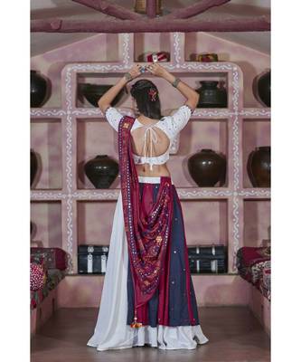 white embroidered cotton unstitched lehenga choli 2