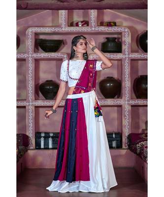 white embroidered cotton unstitched lehenga choli 3