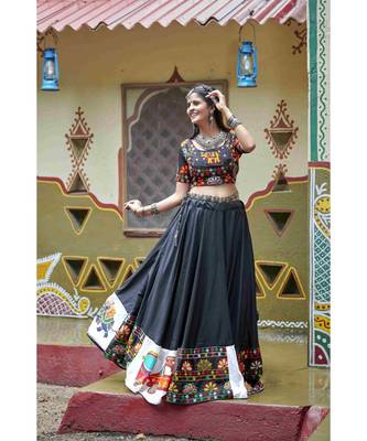 Black embroidered cotton unstitched lehenga choli 1