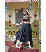 Black embroidered cotton unstitched lehenga choli