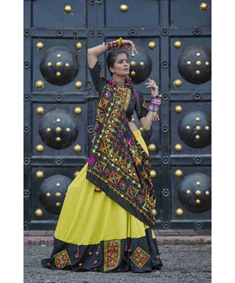 Black embroidered cotton unstitched lehenga choli 1