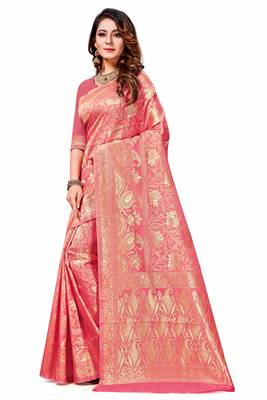 Light Pink Woven Art Silk Saree With Blouse 1