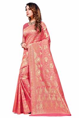 Light Pink Woven Art Silk Saree With Blouse 2