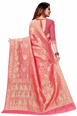Light Pink Woven Art Silk Saree With Blouse 3