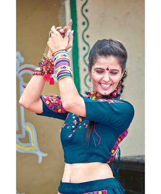 Blue embroidered cotton unstitched lehenga choli 2