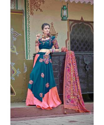 Blue embroidered cotton unstitched lehenga choli 1