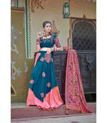 Blue embroidered cotton unstitched lehenga choli