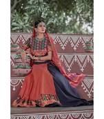 Orange embroidered cotton unstitched lehenga choli