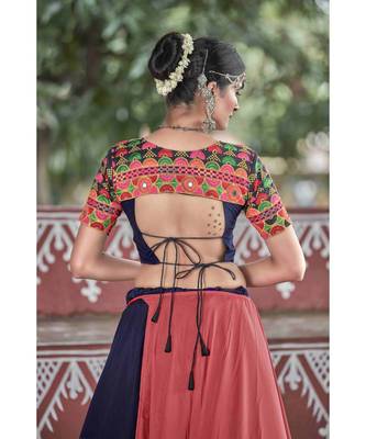 Orange embroidered cotton unstitched lehenga choli 3