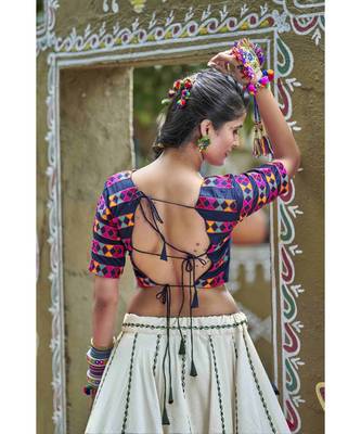 Blue embroidered cotton unstitched lehenga choli 2