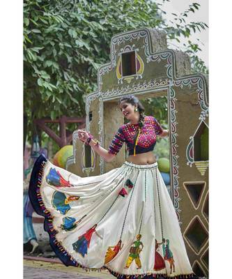 Blue embroidered cotton unstitched lehenga choli 3
