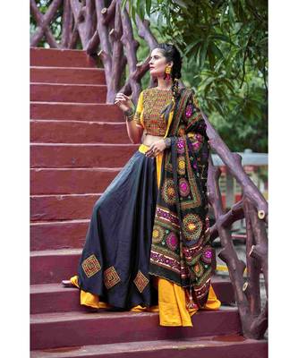 Black embroidered cotton unstitched lehenga choli 1