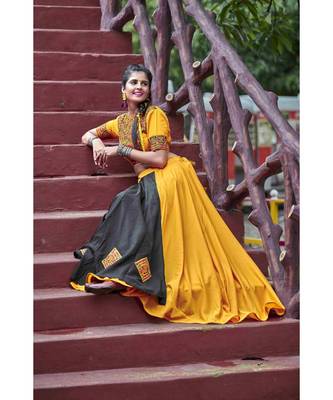 Black embroidered cotton unstitched lehenga choli 4