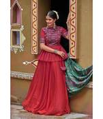 Maroon embroidered cotton unstitched lehenga choli