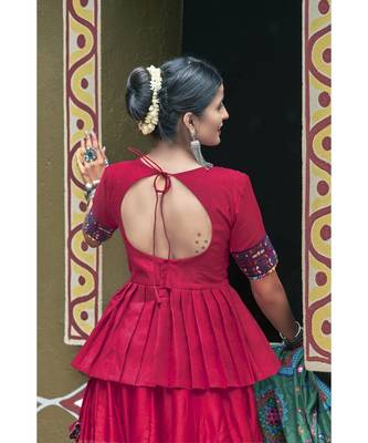 Maroon embroidered cotton unstitched lehenga choli 2