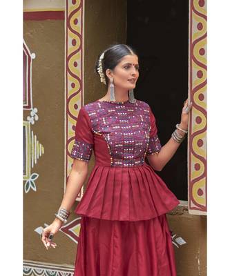 Maroon embroidered cotton unstitched lehenga choli 4