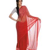 Red printed georgette saree with blouse