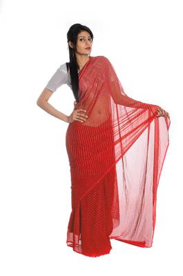 Red printed georgette saree with blouse 2