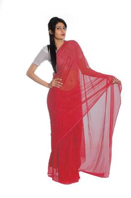 Peach printed georgette saree with blouse 2