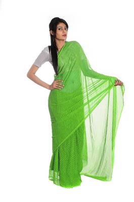 Parrot green printed georgette saree with blouse 1