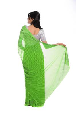 Parrot green printed georgette saree with blouse 3