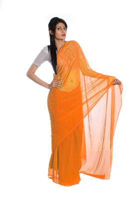 Orange printed georgette saree with blouse 1