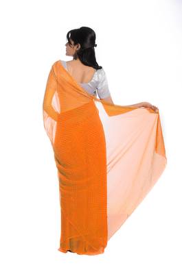 Orange printed georgette saree with blouse 3