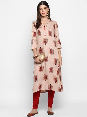 Peach hand woven rayon ethnic-kurtis 1