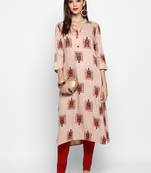 Peach hand woven rayon ethnic-kurtis