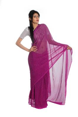 Magenta printed georgette saree with blouse 2