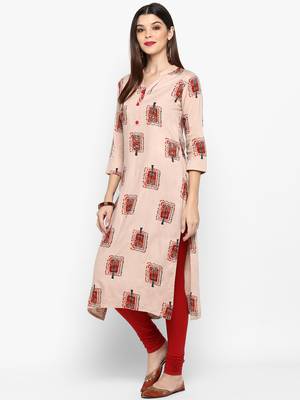 Peach hand woven rayon ethnic-kurtis 3