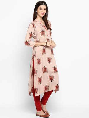 Peach hand woven rayon ethnic-kurtis 4