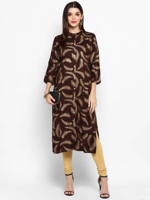 Brown printed rayon ethnic-kurtis 1