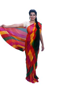 Multicolor printed georgette saree with blouse 2