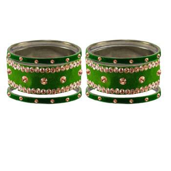 Green Stone Stud Brass Bangle 2