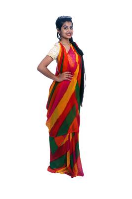 Multicolor printed georgette saree with blouse 3