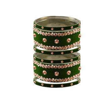 Dark Green Stone Stud Brass Bangle 1