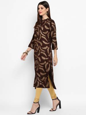 Brown printed rayon ethnic-kurtis 3