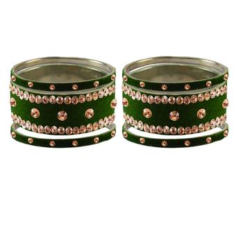 Dark Green Stone Stud Brass Bangle 2