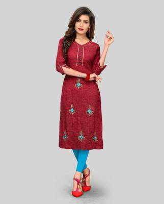 Maroon plain cotton cotton-kurtis 1