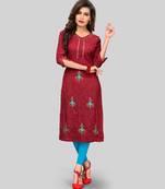 Maroon plain cotton cotton-kurtis