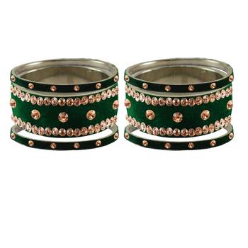 Green Stone Stud Brass Bangle 2