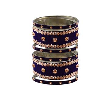 Dark Blue Stone Stud Brass Bangle 1