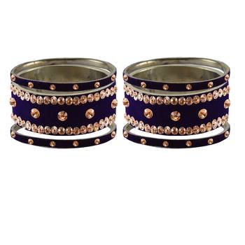 Dark Blue Stone Stud Brass Bangle 2