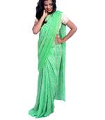 Parrot green printed georgette saree with blouse