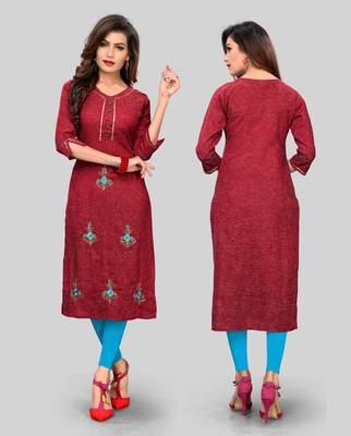 Maroon plain cotton cotton-kurtis 5