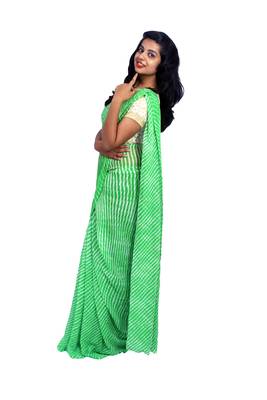 Parrot green printed georgette saree with blouse 3
